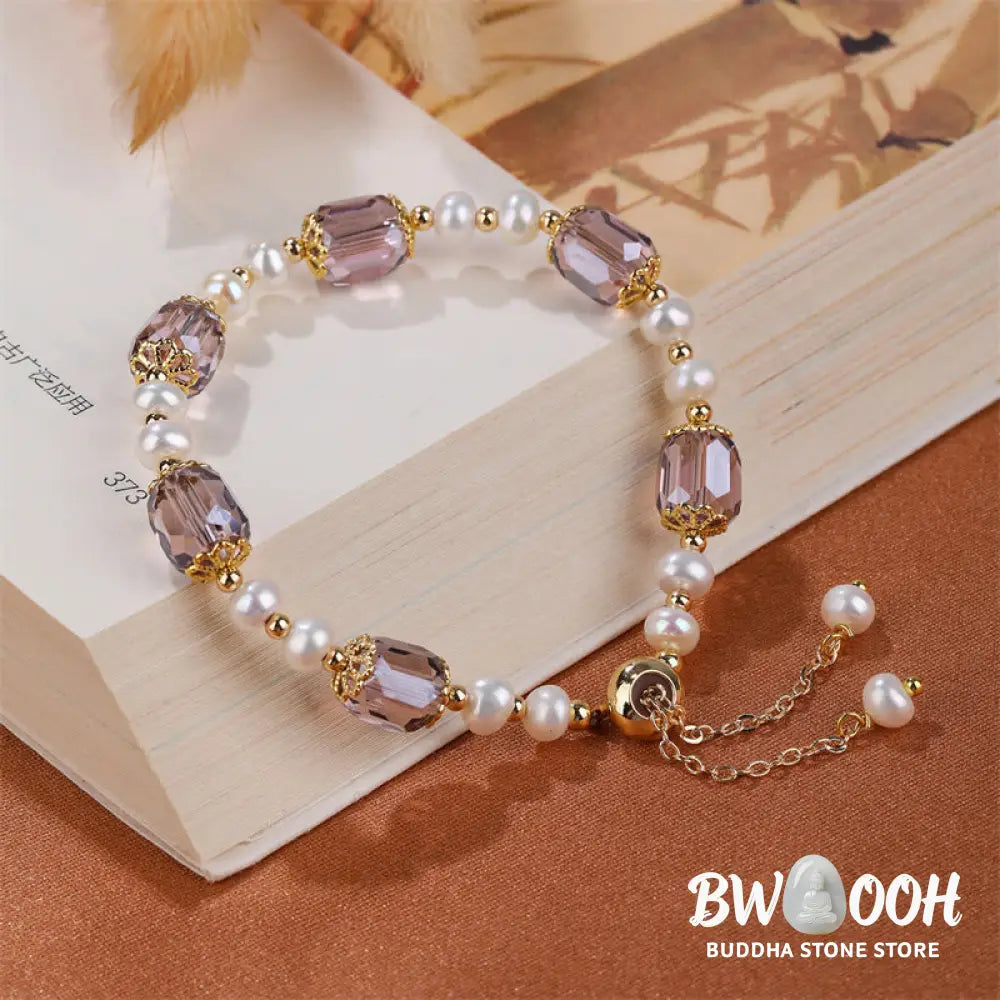 BWOOOH Natural Amethyst Pearl Peace Healing Chain Bracelet - Amethyst&amp;Pearl(Wrist Circumference 14-16cm)