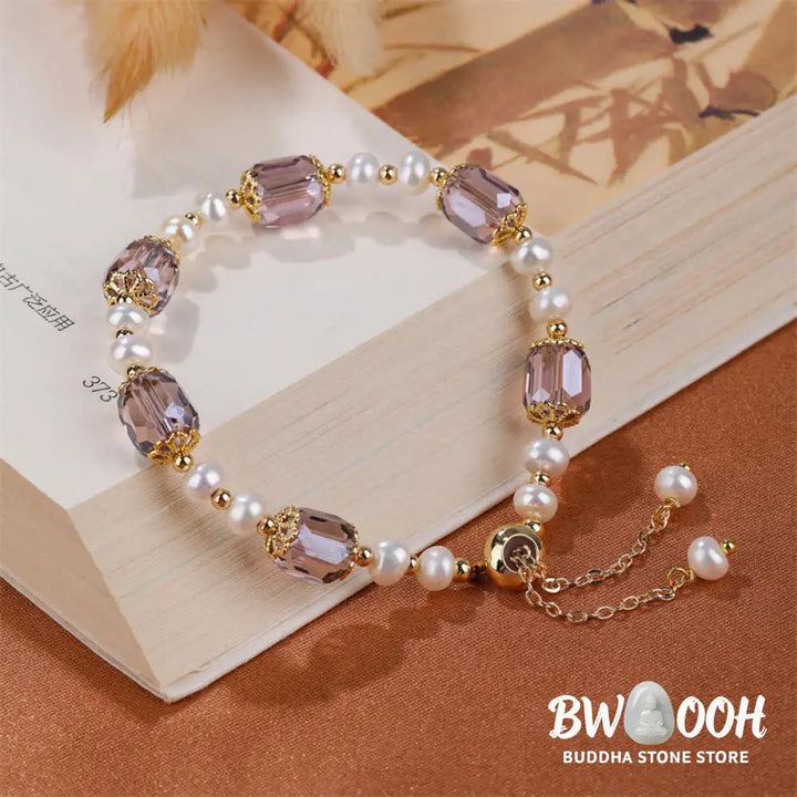 BWOOOH Natural Amethyst Pearl Peace Healing Chain Bracelet - Amethyst&amp;Pearl(Wrist Circumference 14-16cm)