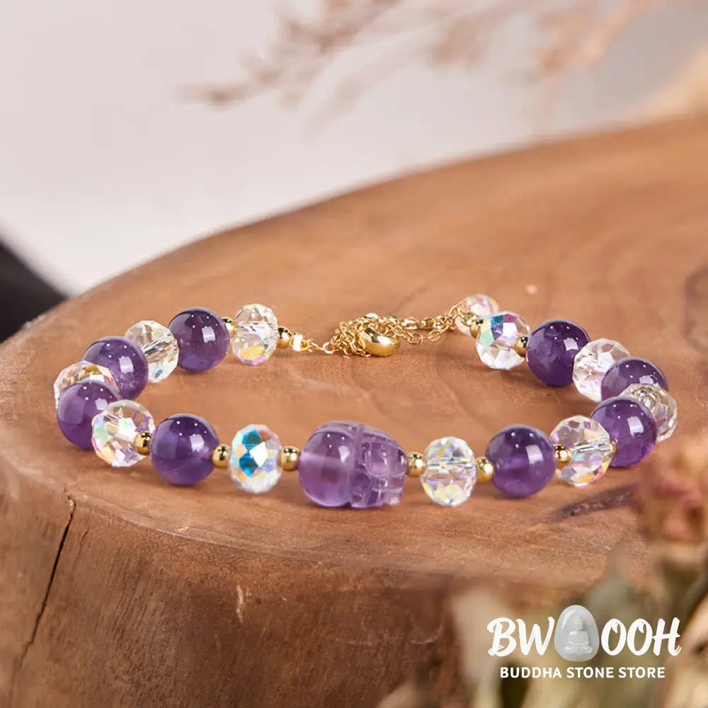 Buddha Stones Natural Amethyst Pixiu Crystal Balance Bracelet - BWOOOH - Amethyst(Wrist Circumference:15-16cm)