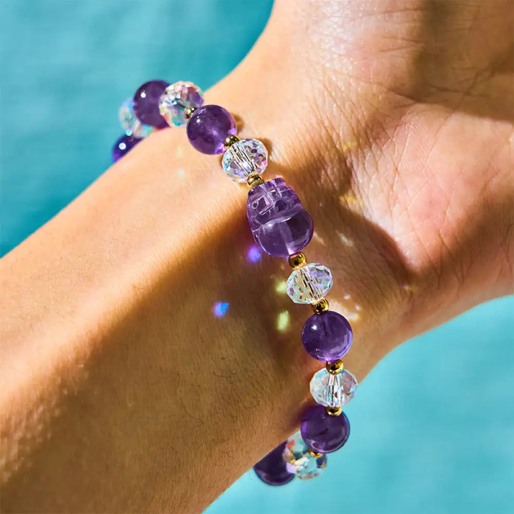 BWOOOH Natural Amethyst Pixiu Crystal Balance Bracelet — Amethyst feng shui bracelet for spiritual healing and mindful living