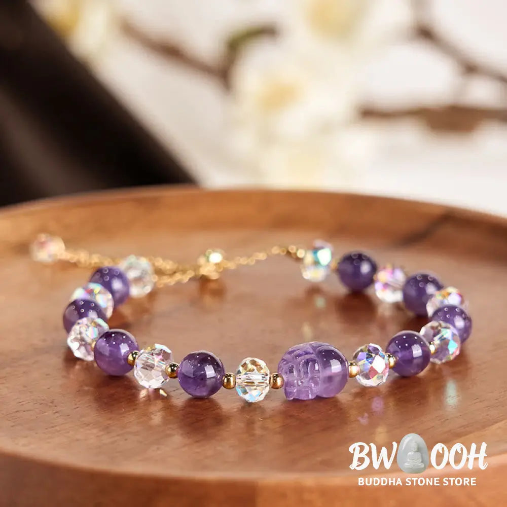 Buddha Stones Natural Amethyst Pixiu Crystal Balance Bracelet - BWOOOH - Amethyst(Wrist Circumference:15-16cm)