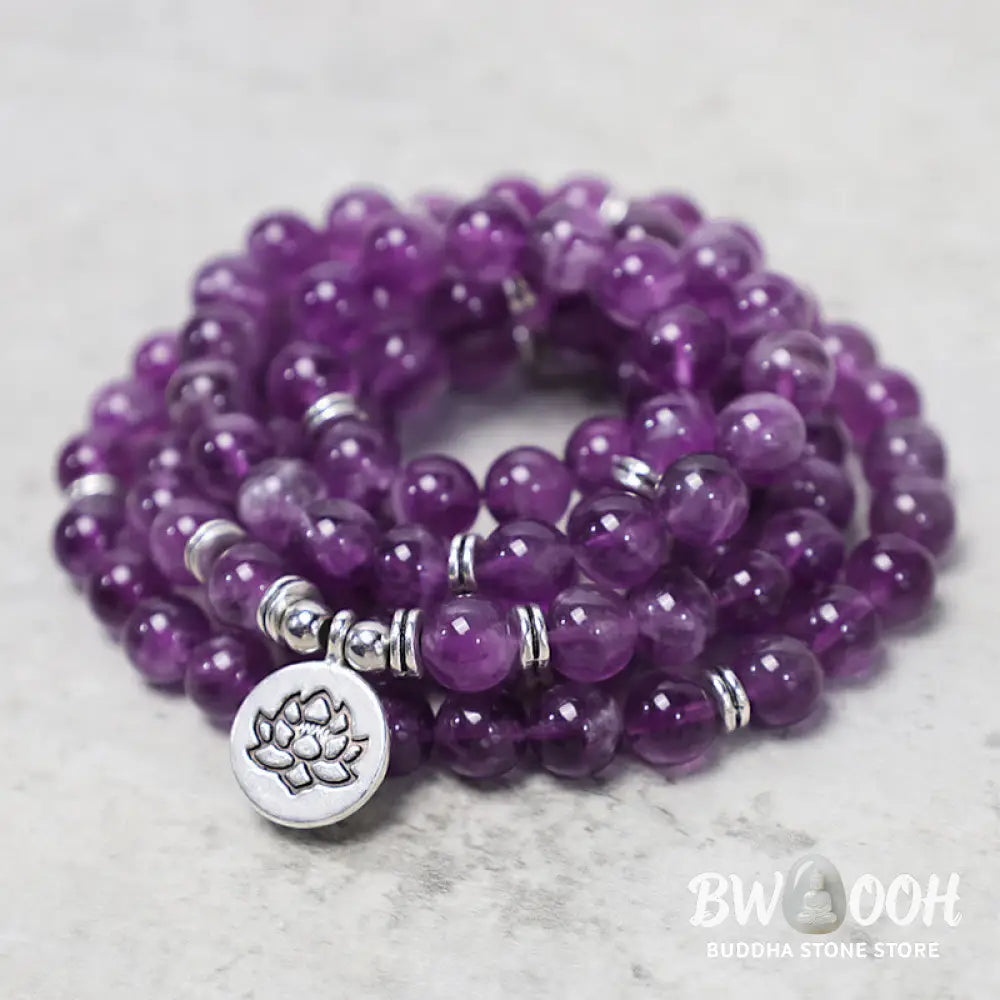 BWOOOH Natural Amethyst Purification Mala Bracelet featuring 8mm rich purple amethyst beads on an elastic band, radiating tranquil energy for spiritual cleansing and protection. - View 3