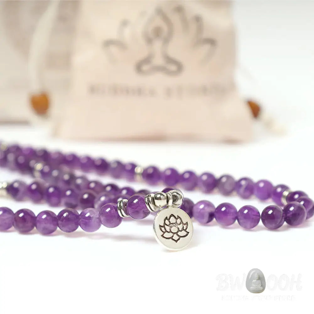 BWOOOH Natural Amethyst Purification Mala Bracelet featuring 8mm rich purple amethyst beads on an elastic band, radiating tranquil energy for spiritual cleansing and protection. - View 9