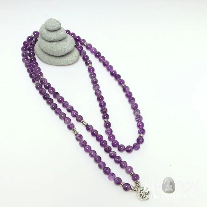 BWOOOH Natural Amethyst Purification Mala Bracelet featuring 8mm rich purple amethyst beads on an elastic band, radiating tranquil energy for spiritual cleansing and protection. - View 11