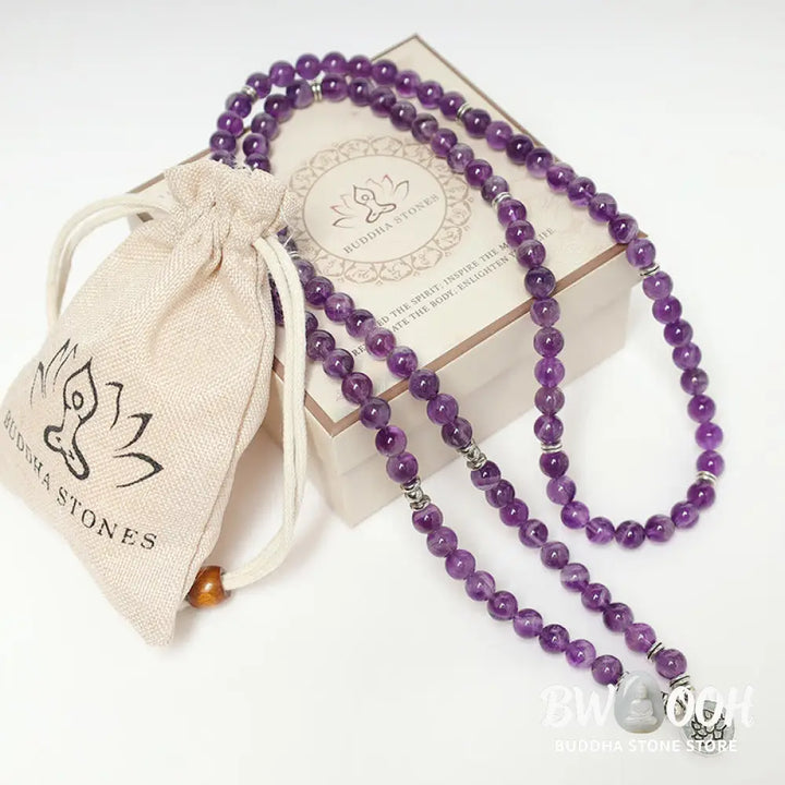 BWOOOH Natural Amethyst Purification Mala Bracelet featuring 8mm rich purple amethyst beads on an elastic band, radiating tranquil energy for spiritual cleansing and protection. - View 8