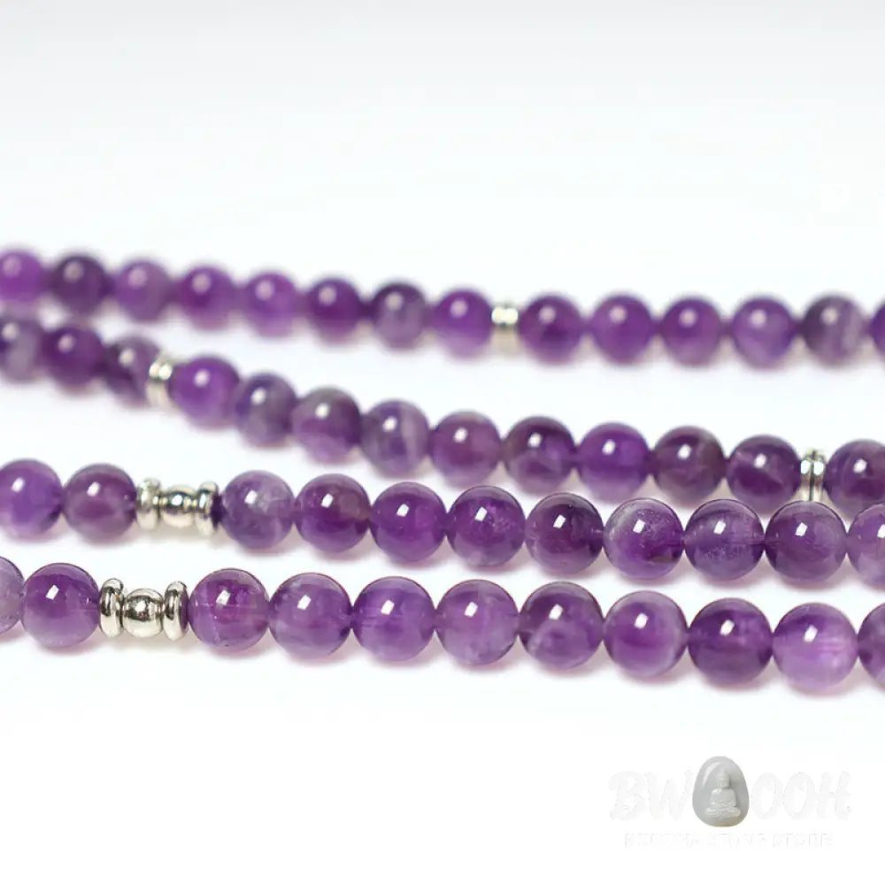 BWOOOH Natural Amethyst Purification Mala Bracelet featuring 8mm rich purple amethyst beads on an elastic band, radiating tranquil energy for spiritual cleansing and protection. - View 10