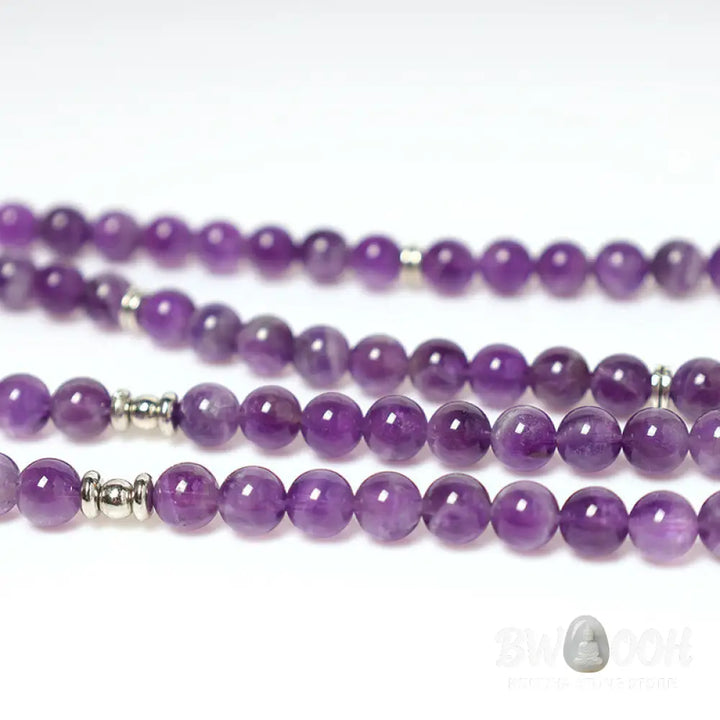 BWOOOH Natural Amethyst Purification Mala Bracelet featuring 8mm rich purple amethyst beads on an elastic band, radiating tranquil energy for spiritual cleansing and protection. - View 10