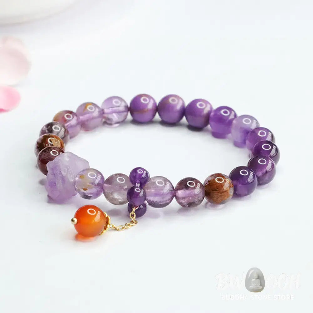 Buddha Stones Natural Amethyst Purple Phantom Gemstone Spiritual Awareness Bracelet - BWOOOH - Amethyst(Inner
