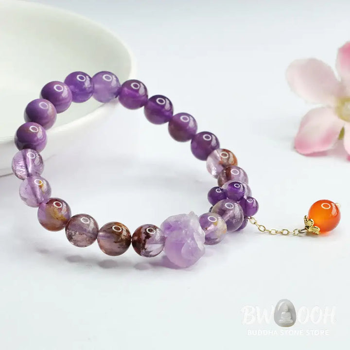 Buddha Stones Natural Amethyst Purple Phantom Gemstone Spiritual Awareness Bracelet - BWOOOH - Amethyst(Inner