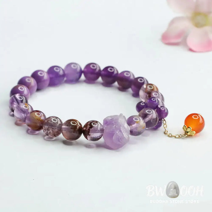 Buddha Stones Natural Amethyst Purple Phantom Gemstone Spiritual Awareness Bracelet - BWOOOH - Amethyst(Inner