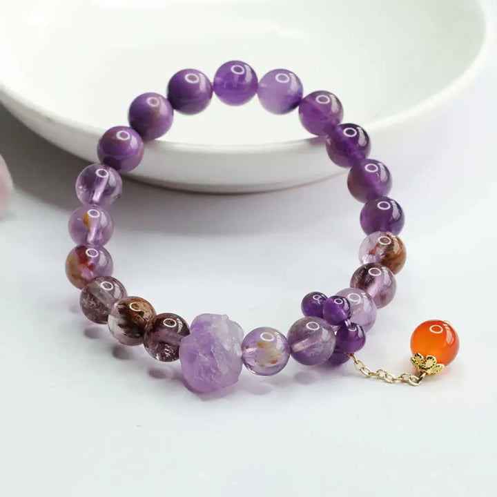 BWOOOH Natural Amethyst Purple Phantom Gemstone Spiritual Awareness Bracelet - BWOOOH - Amethyst(Inner