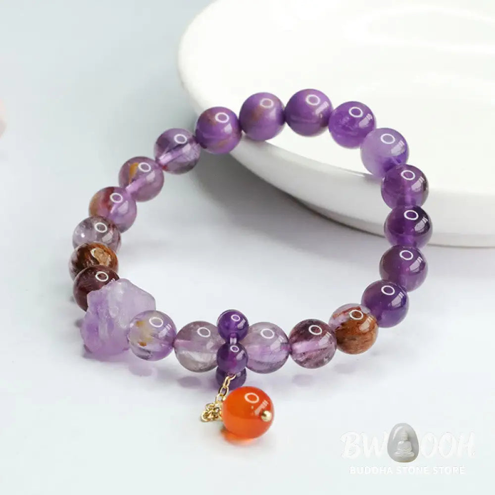 Buddha Stones Natural Amethyst Purple Phantom Gemstone Spiritual Awareness Bracelet - BWOOOH - Amethyst(Inner
