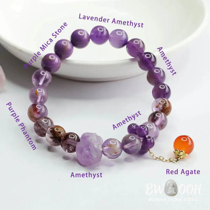 Buddha Stones Natural Amethyst Purple Phantom Gemstone Spiritual Awareness Bracelet - BWOOOH - Amethyst(Inner