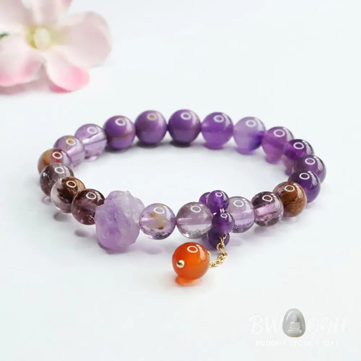 Buddha Stones Natural Amethyst Purple Phantom Gemstone Spiritual Awareness Bracelet - BWOOOH - Amethyst(Inner
