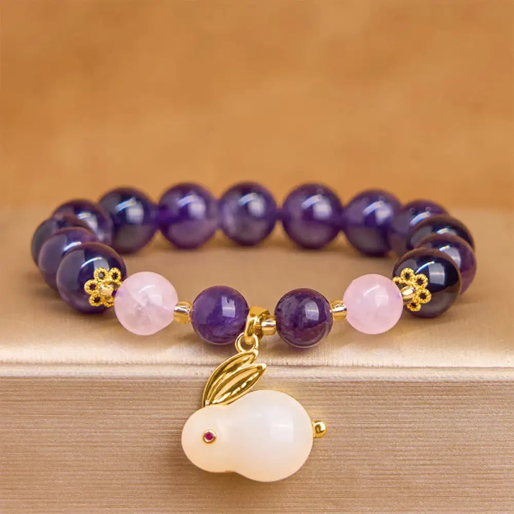 BWOOOH Natural Amethyst Rabbit Beads Inner Peace Bracelet — Amethyst crystal healing bracelet for spiritual healing and mi...