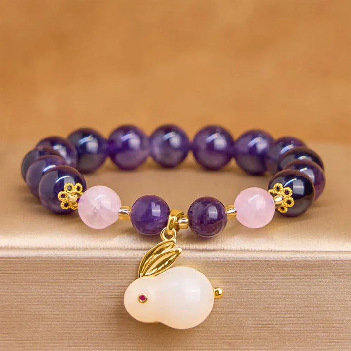 BWOOOH Natural Amethyst Rabbit Beads Inner Peace Bracelet — Amethyst crystal healing bracelet for spiritual healing and mi...