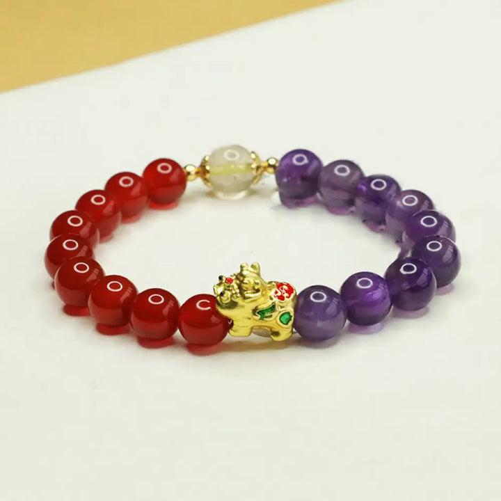 BWOOOH Natural Amethyst Red Agate Pi Xiu Balance Bracelet — Amethyst feng shui bracelet for spiritual healing and mindful ...