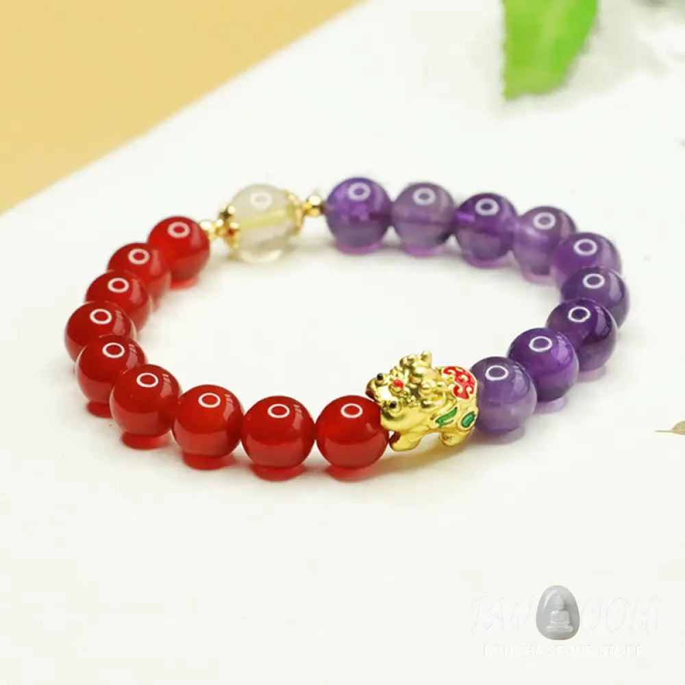 Buddha Stones Natural Amethyst Red Agate Pi Xiu Balance Bracelet - BWOOOH - Amethyst & Red Agate (Wrist Circumference