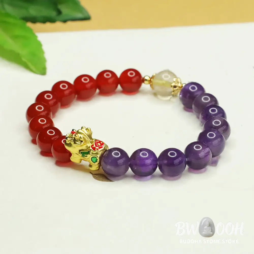 Buddha Stones Natural Amethyst Red Agate Pi Xiu Balance Bracelet - BWOOOH - Amethyst &amp; Red Agate (Wrist Circumference