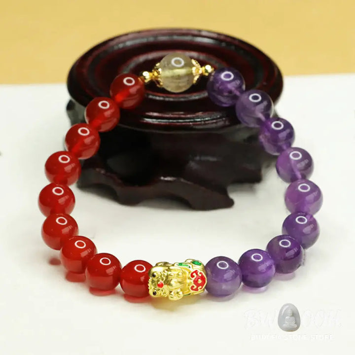 Buddha Stones Natural Amethyst Red Agate Pi Xiu Balance Bracelet - BWOOOH - Amethyst &amp; Red Agate (Wrist Circumference