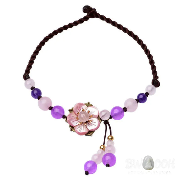 Buddha Stones Natural Amethyst Rose Quartz Crystal Charm Lucky Healing Anklet - Amethyst(Inner Peace♥Healing) - Anklet