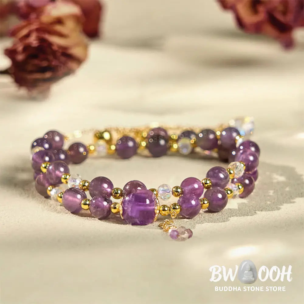 Buddha Stones Natural Amethyst Square Bead Meditation Healing Double Wrap Bracelet - BWOOOH - Amethyst(Wrist