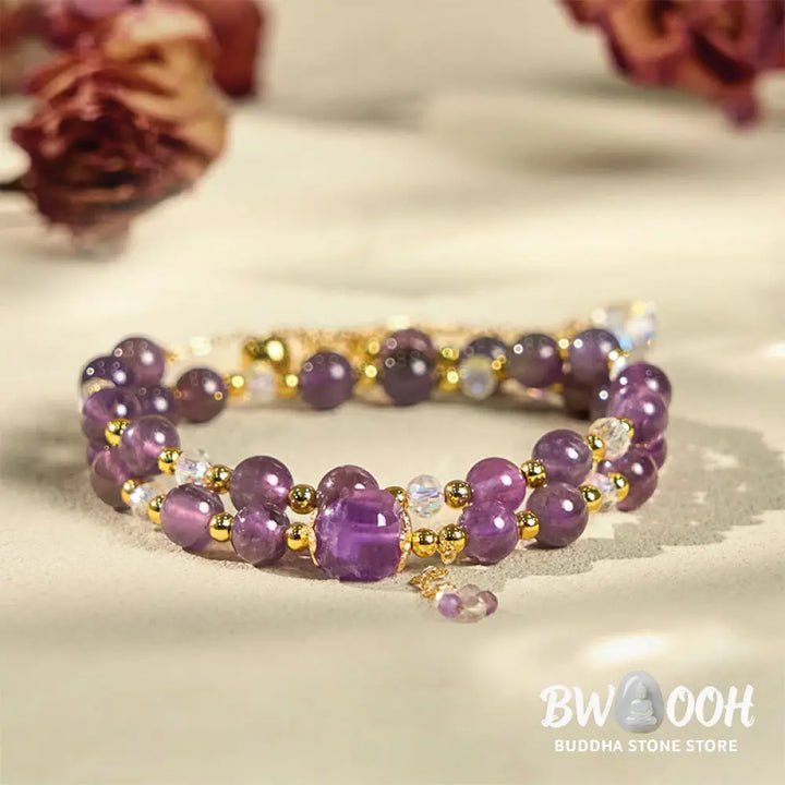 Buddha Stones Natural Amethyst Square Bead Meditation Healing Double Wrap Bracelet - BWOOOH - Amethyst(Wrist