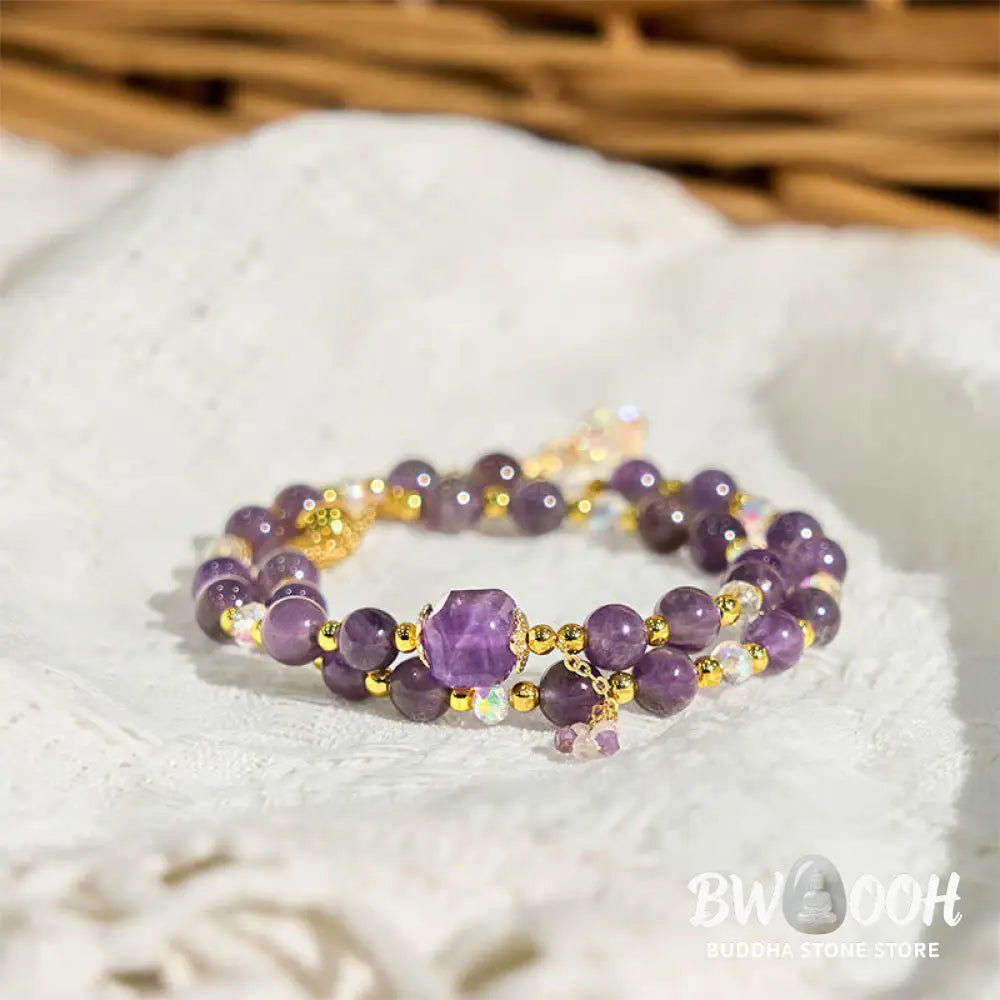 Buddha Stones Natural Amethyst Square Bead Meditation Healing Double Wrap Bracelet - BWOOOH - Amethyst(Wrist