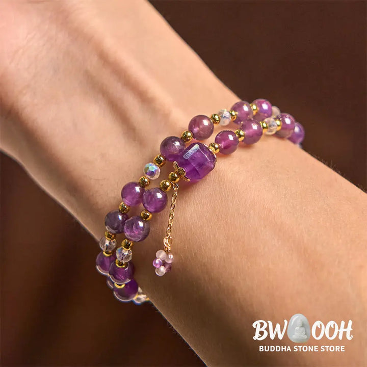 Buddha Stones Natural Amethyst Square Bead Meditation Healing Double Wrap Bracelet - BWOOOH - Amethyst(Wrist