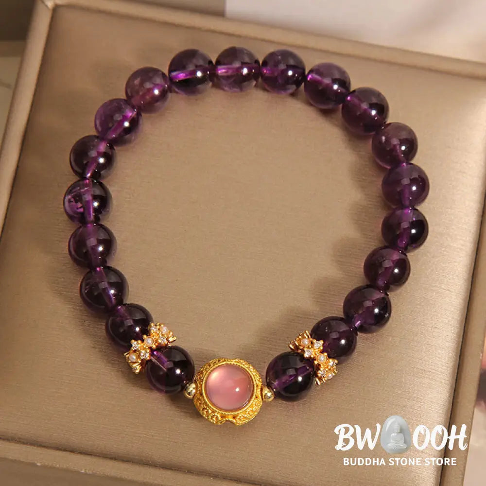 Buddha Stones Natural Amethyst Strawberry Quartz Beads Healing Bracelet - Amethyst &amp; Strawberry Quartz(Wrist