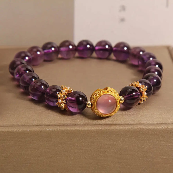 Buddha Stones Natural Amethyst Strawberry Quartz Beads Healing Bracelet - Amethyst &amp; Strawberry Quartz(Wrist