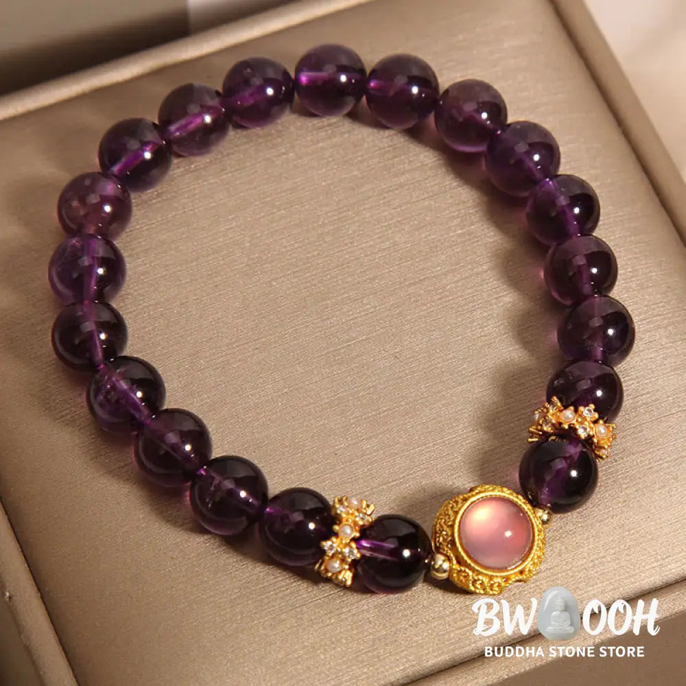 Buddha Stones Natural Amethyst Strawberry Quartz Beads Healing Bracelet - Amethyst &amp; Strawberry Quartz(Wrist