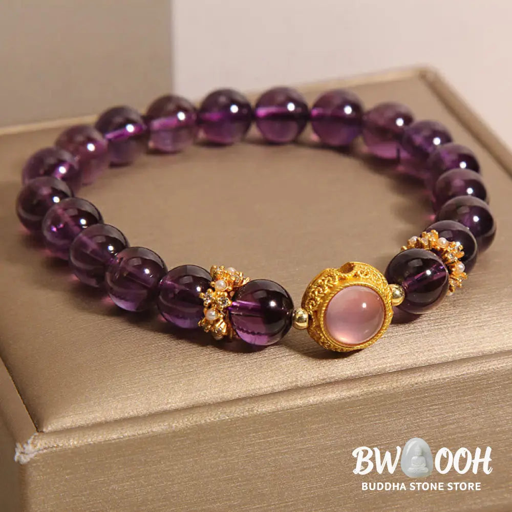 Buddha Stones Natural Amethyst Strawberry Quartz Beads Healing Bracelet - Amethyst &amp; Strawberry Quartz(Wrist