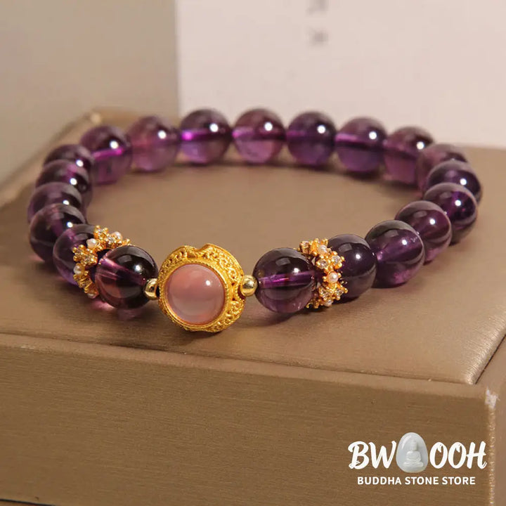 Buddha Stones Natural Amethyst Strawberry Quartz Beads Healing Bracelet - Amethyst &amp; Strawberry Quartz(Wrist