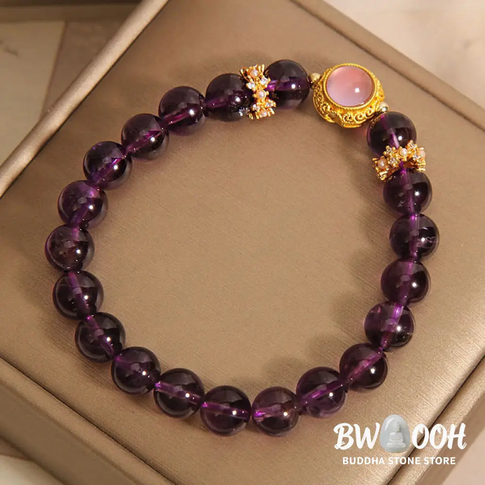 Buddha Stones Natural Amethyst Strawberry Quartz Beads Healing Bracelet - Amethyst &amp; Strawberry Quartz(Wrist
