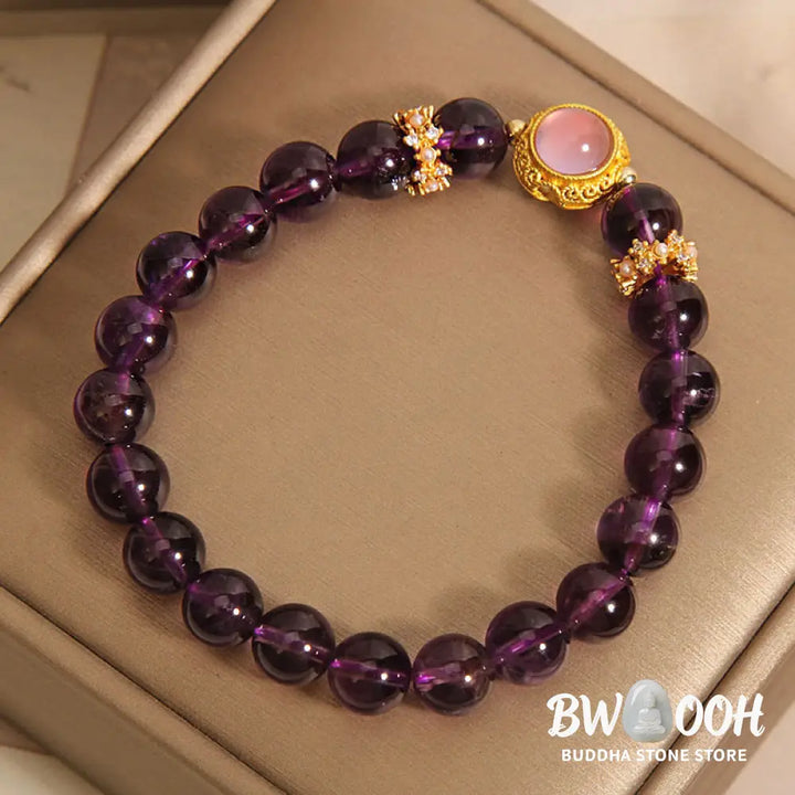 Buddha Stones Natural Amethyst Strawberry Quartz Beads Healing Bracelet - Amethyst &amp; Strawberry Quartz(Wrist