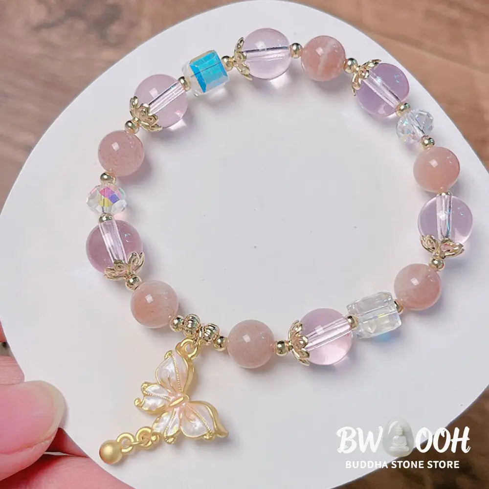 Buddha Stones Natural Amethyst Sun Stone Butterfly Peace Bracelet - BWOOOH - Bracelet