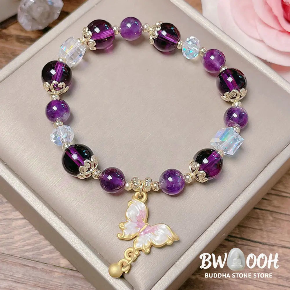 Buddha Stones Natural Amethyst Sun Stone Butterfly Peace Bracelet - BWOOOH - Bracelet
