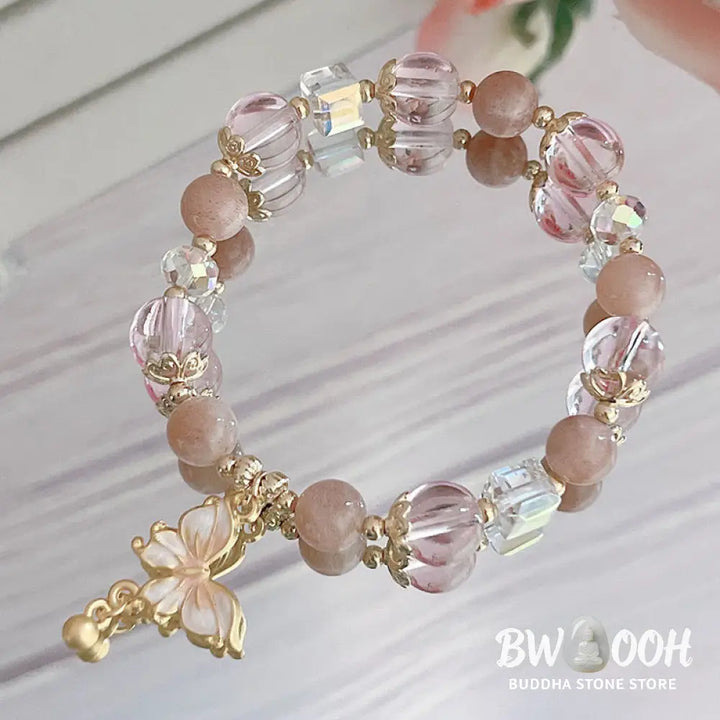 Buddha Stones Natural Amethyst Sun Stone Butterfly Peace Bracelet - BWOOOH - Bracelet