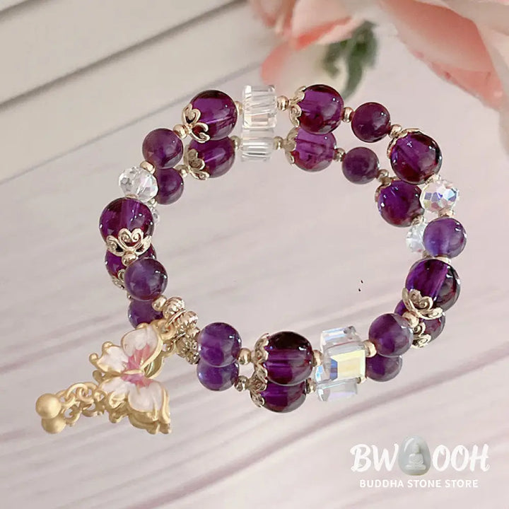 Buddha Stones Natural Amethyst Sun Stone Butterfly Peace Bracelet - BWOOOH - Bracelet