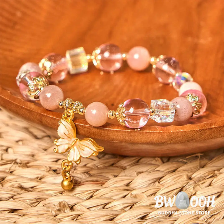Buddha Stones Natural Amethyst Sun Stone Butterfly Peace Bracelet - BWOOOH - Bracelet