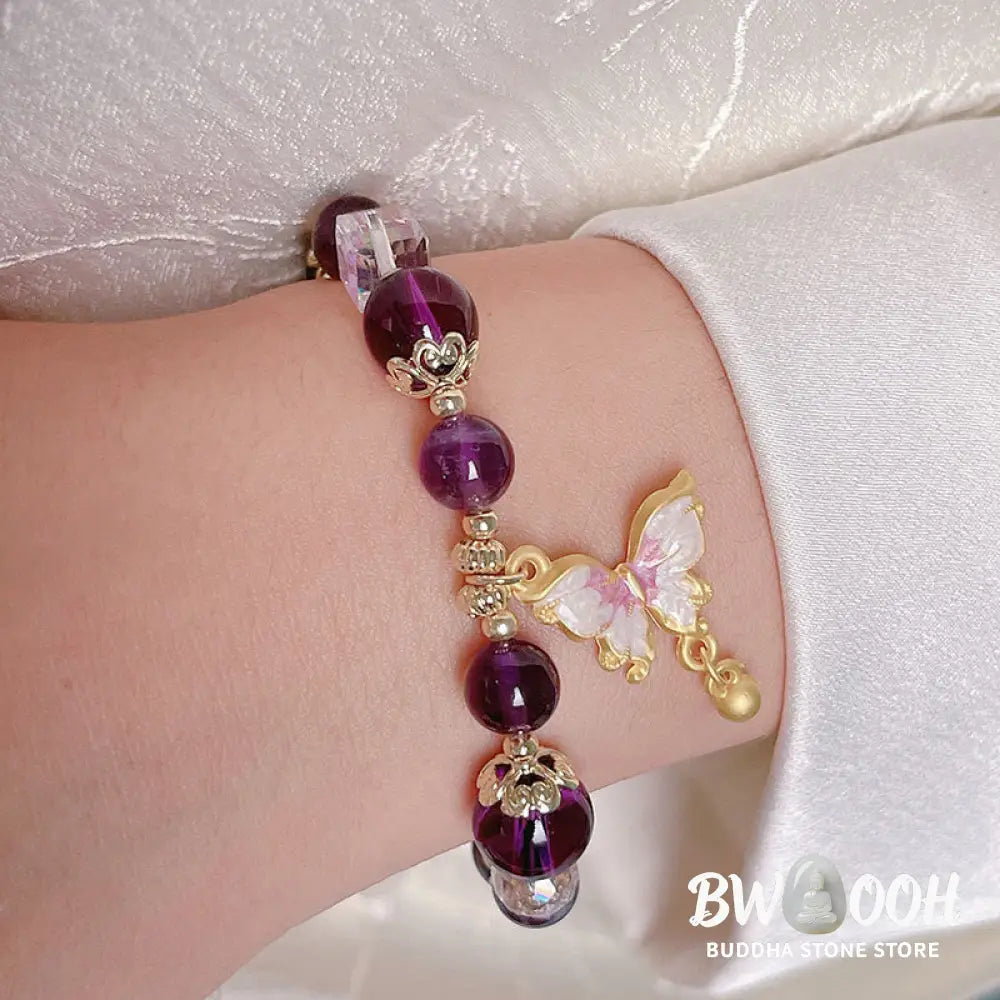 Buddha Stones Natural Amethyst Sun Stone Butterfly Peace Bracelet - BWOOOH - Bracelet