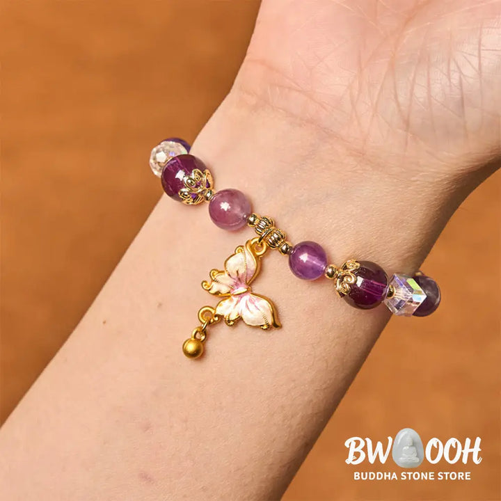 Buddha Stones Natural Amethyst Sun Stone Butterfly Peace Bracelet - BWOOOH - Bracelet