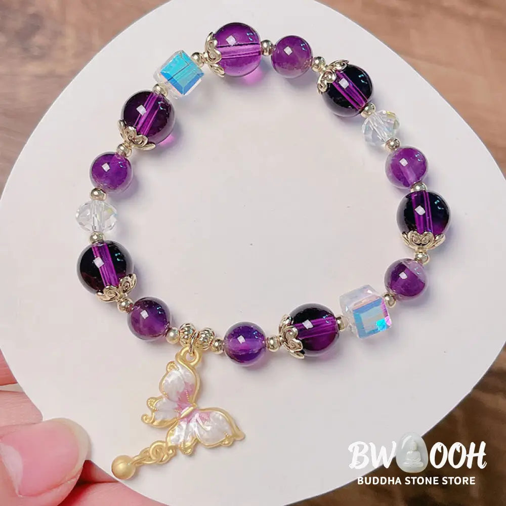 Buddha Stones Natural Amethyst Sun Stone Butterfly Peace Bracelet - BWOOOH - Bracelet