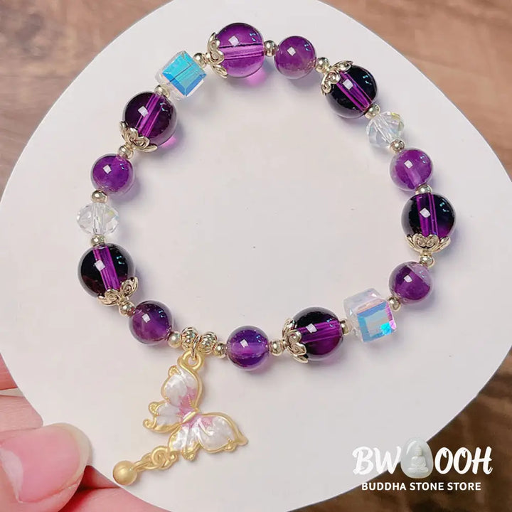 Buddha Stones Natural Amethyst Sun Stone Butterfly Peace Bracelet - BWOOOH - Bracelet