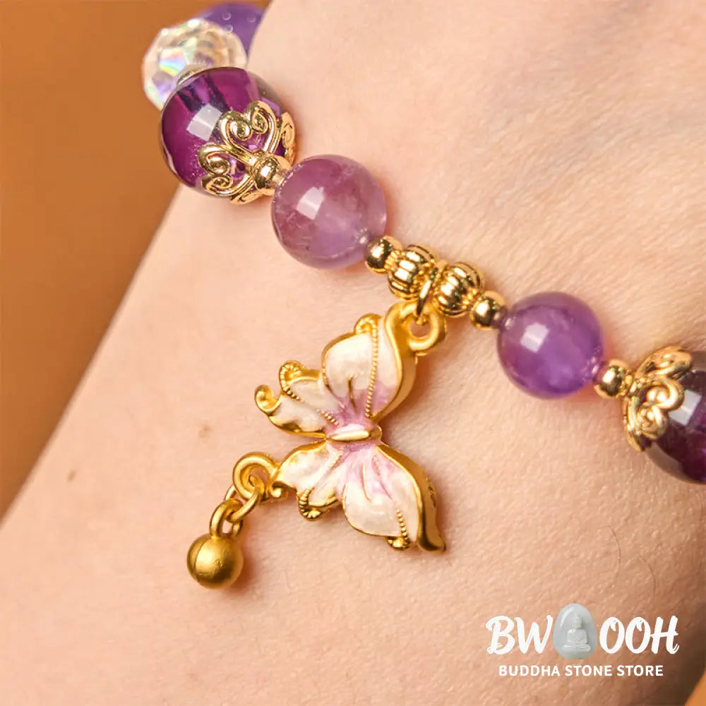 Buddha Stones Natural Amethyst Sun Stone Butterfly Peace Bracelet - BWOOOH - Bracelet