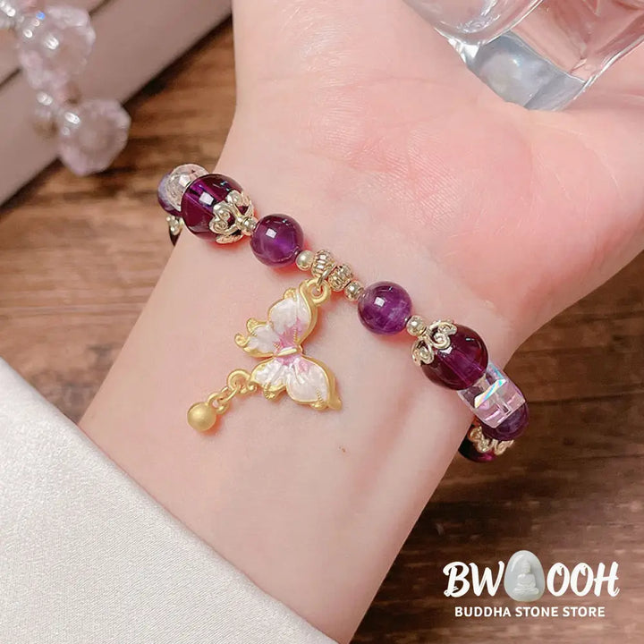 Buddha Stones Natural Amethyst Sun Stone Butterfly Peace Bracelet - BWOOOH - Bracelet