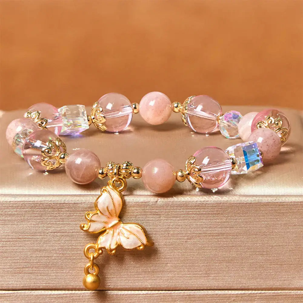Buddha Stones Natural Amethyst Sun Stone Butterfly Peace Bracelet - BWOOOH - Sun Stone(Wrist Circumference: 14-18cm)
