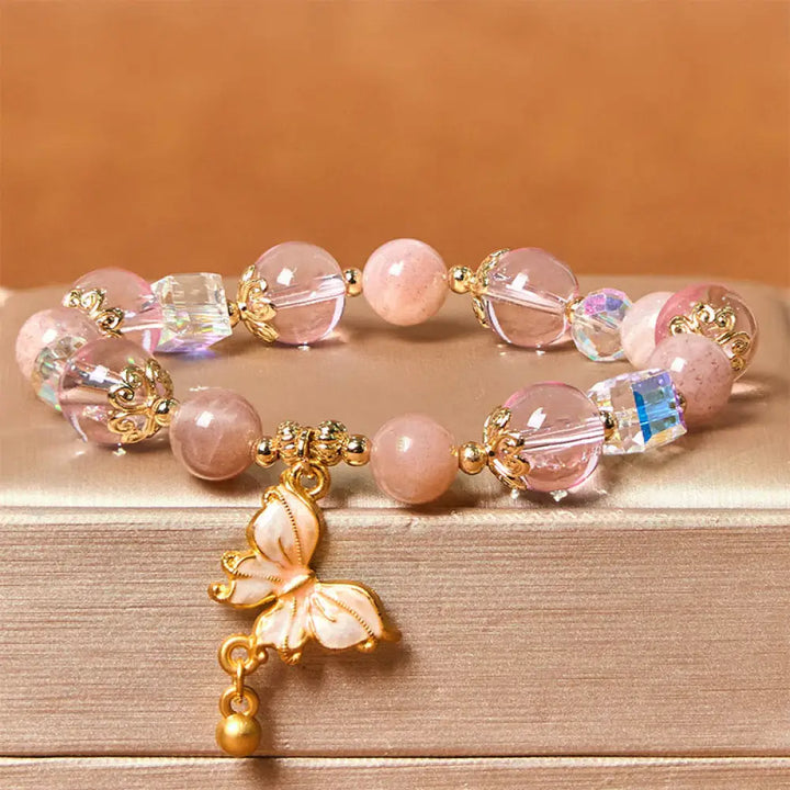 Buddha Stones Natural Amethyst Sun Stone Butterfly Peace Bracelet - BWOOOH - Sun Stone(Wrist Circumference: 14-18cm)