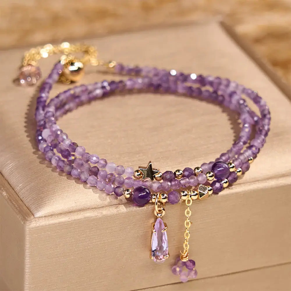 BWOOOH Natural Amethyst Water Drop Star Meditation Triple Wrap Bracelet — Amethyst crystal healing bracelet for spiritual ...